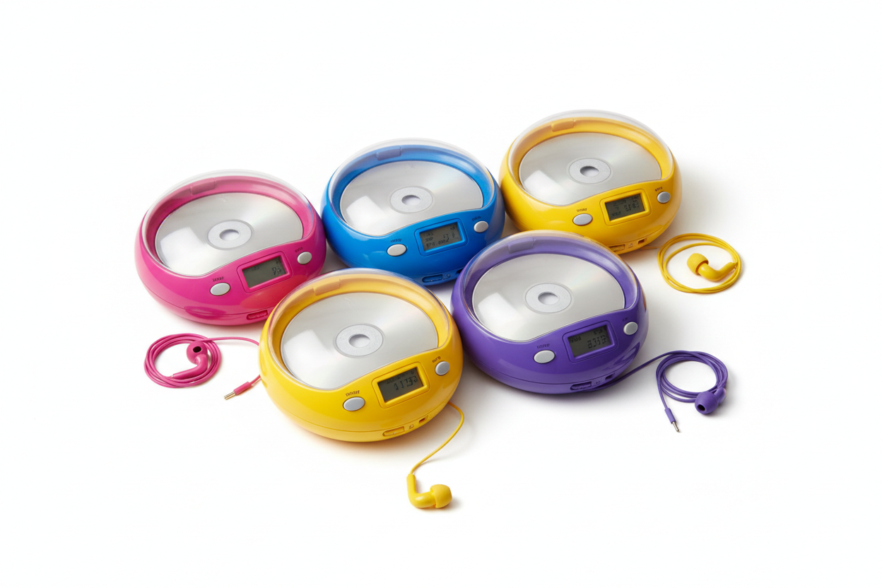 Colorful Portable CD Players in Pink Blue Yellow and Purple