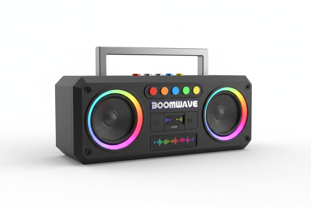 Bluetooth Boom Box with LED Lights and FM Radio
